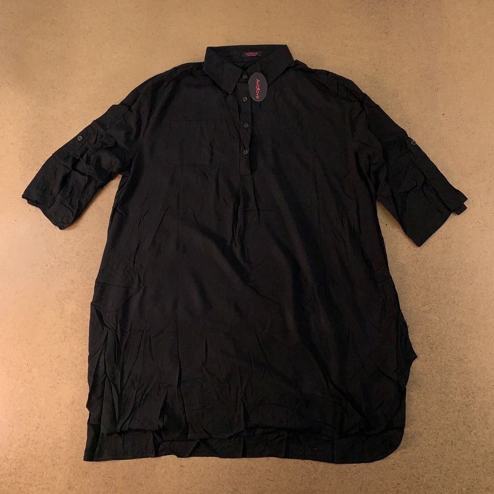 Avidlove Women's Size Large Black 3/4 Sleeve Collared Tunic Swim Coverup NWT
